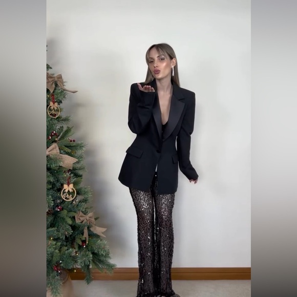 ZARA SATIN EFFECT TUXEDO JACKET - Picture 4 of 16